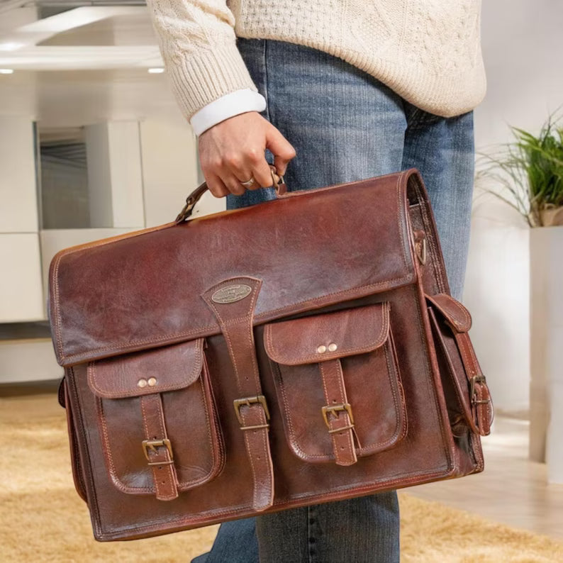 Canvas Messenger Bag | Vintage Satchel | Water Resistant | Gift for Him | Work Laptop Bag | Commuter Bag | Waxed Canvas | 16" Laptop Pocket