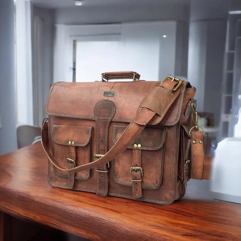 Personalized Leather Messenger Bag: Vintage Brown Crossbody Laptop Briefcase TajhandicraftGifts 5 out of 5 stars