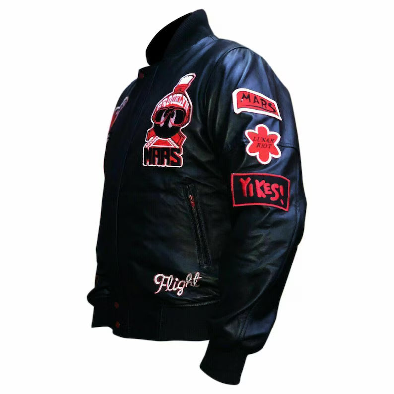 Men’s Martian Air Jordan Black Leather Bomber Jacket Gift for mens