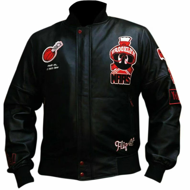 Men’s Martian Air Jordan Black Leather Bomber Jacket Gift for mens