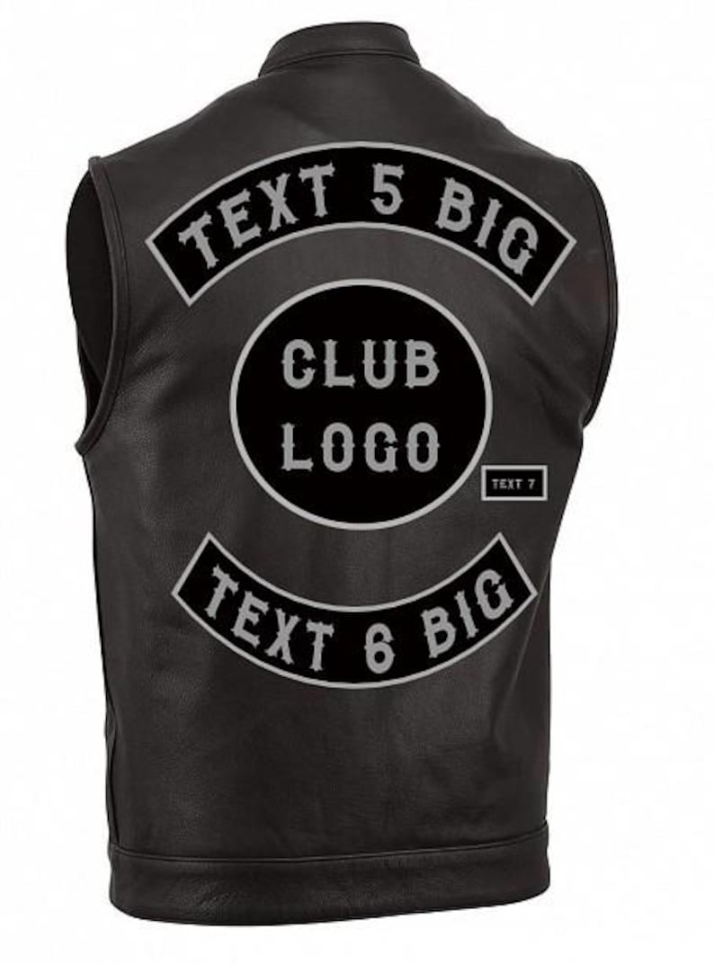 Customizable Black Leather Motorcycle Club Vest with Interchangeable Patches and Chain Extenders