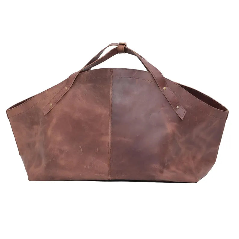Handmade Genuine Leather Firewood Carrier & Log Tote Bag