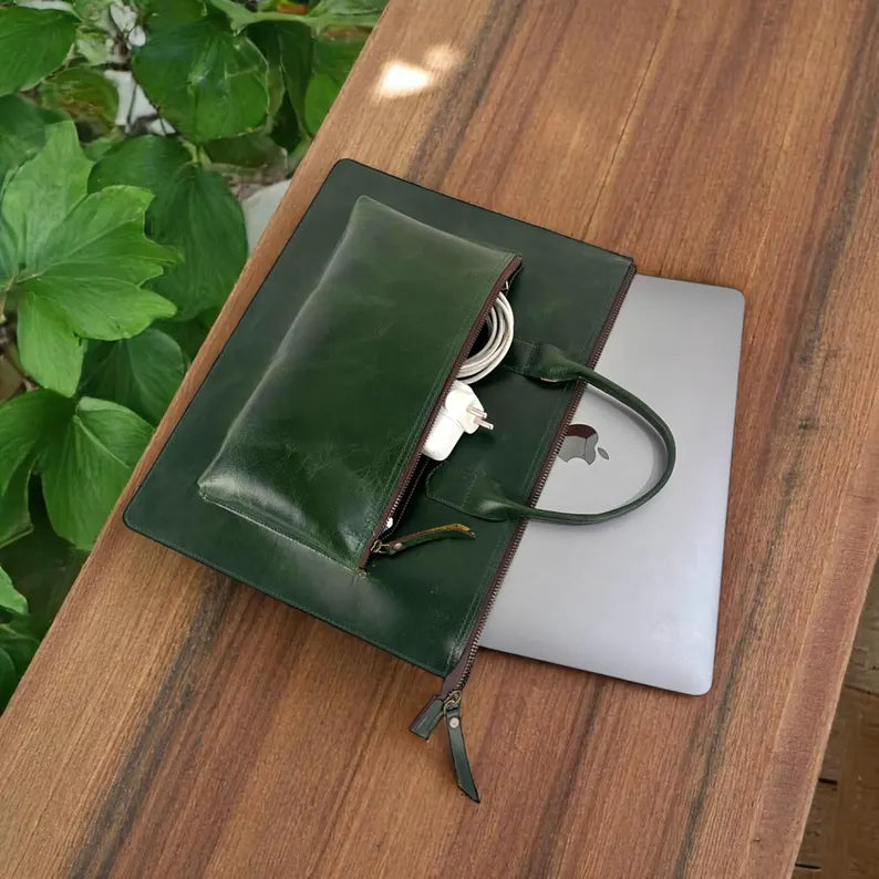 Personalized Leather briefcase laptop messenger bag leather satchel MacBook sleeve for 13 14 15 16 inches Mac Air pro M1 M2 M3 M4 office bag