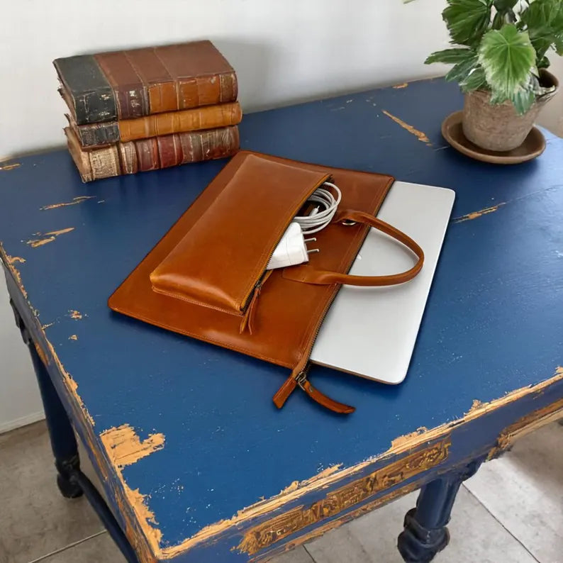 Personalized Leather briefcase laptop messenger bag leather satchel MacBook sleeve for 13 14 15 16 inches Mac Air pro M1 M2 M3 M4 office bag