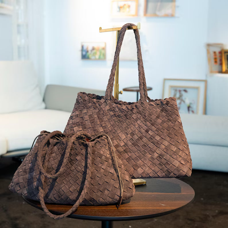 Mila Coffee suede hand-woven bag, Soft Leather bag ,leather tote bag Bohemian style,Gift for her，Gift for yourself BellaStilo 5 out of 5 stars
