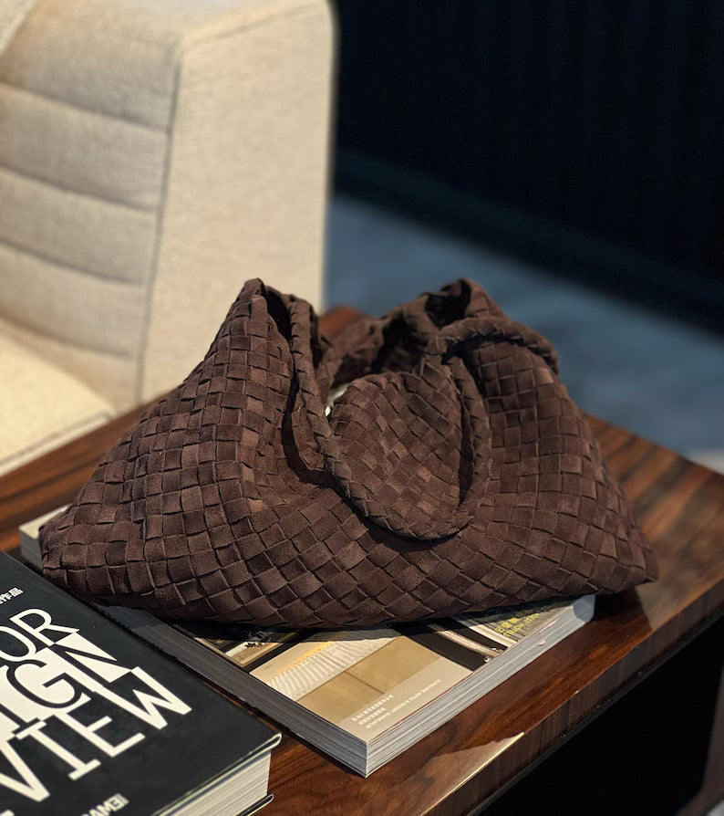 Mila Coffee suede hand-woven bag, Soft Leather bag ,leather tote bag Bohemian style,Gift for her，Gift for yourself BellaStilo 5 out of 5 stars
