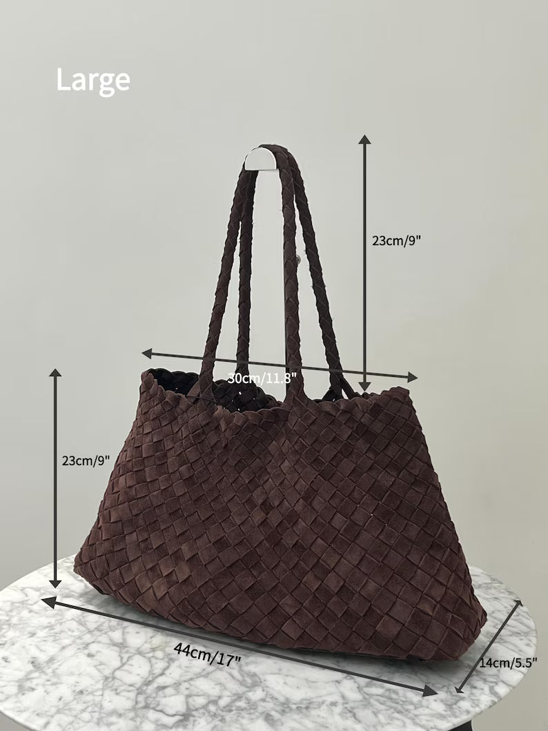 Mila Coffee suede hand-woven bag, Soft Leather bag ,leather tote bag Bohemian style,Gift for her，Gift for yourself BellaStilo 5 out of 5 stars