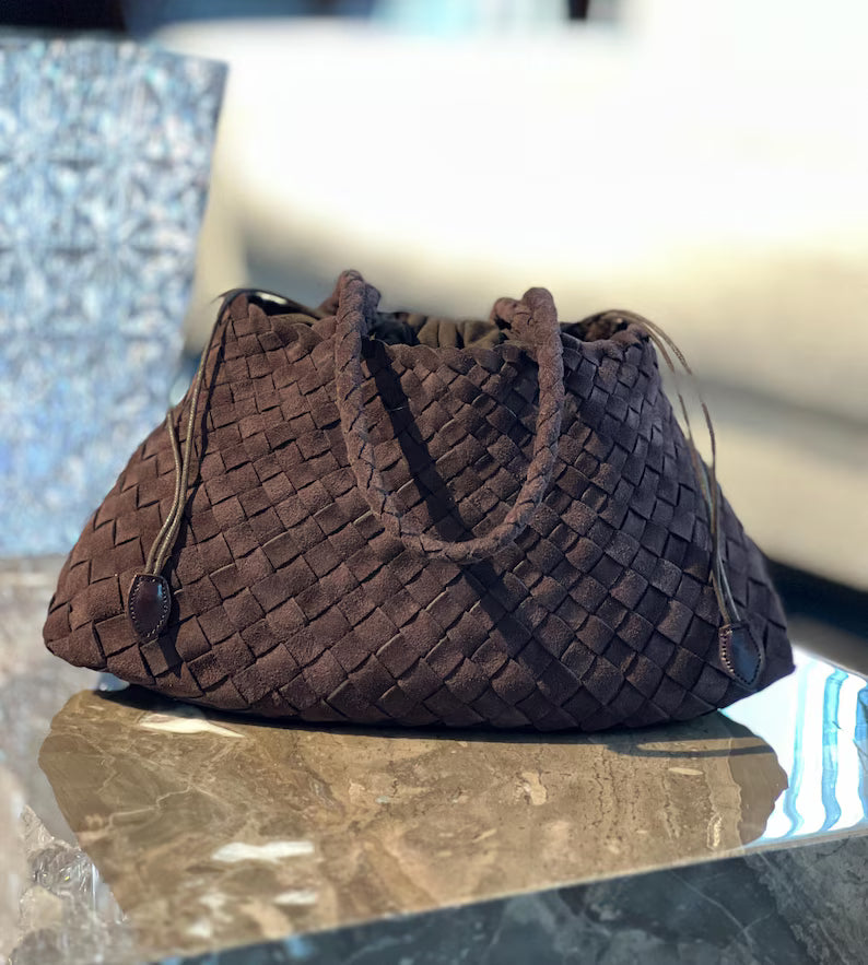 Mila Coffee suede hand-woven bag, Soft Leather bag ,leather tote bag Bohemian style,Gift for her，Gift for yourself BellaStilo 5 out of 5 stars