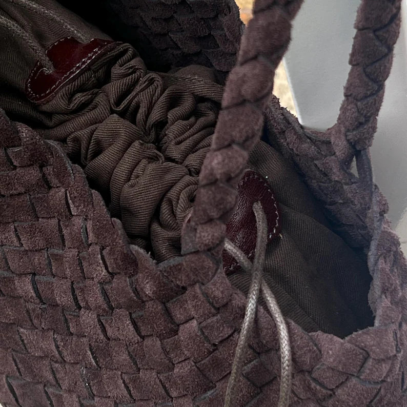 Mila Coffee suede hand-woven bag, Soft Leather bag ,leather tote bag Bohemian style,Gift for her，Gift for yourself BellaStilo 5 out of 5 stars