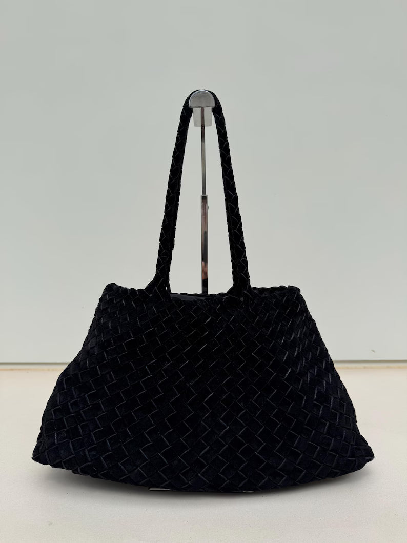 Mila Coffee suede hand-woven bag, Soft Leather bag ,leather tote bag Bohemian style,Gift for her，Gift for yourself BellaStilo 5 out of 5 stars