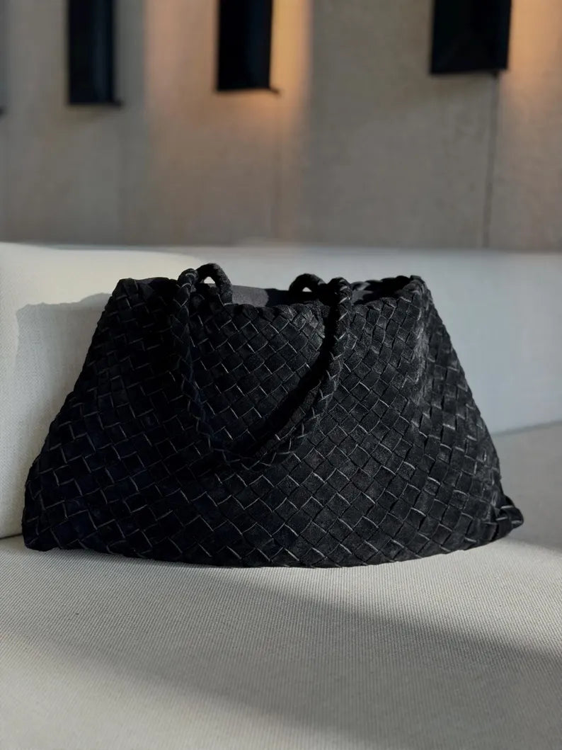 Mila Coffee suede hand-woven bag, Soft Leather bag ,leather tote bag Bohemian style,Gift for her，Gift for yourself BellaStilo 5 out of 5 stars