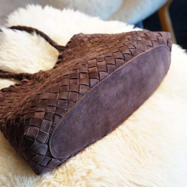 Mila Coffee suede hand-woven bag, Soft Leather bag ,leather tote bag Bohemian style,Gift for her，Gift for yourself BellaStilo 5 out of 5 stars