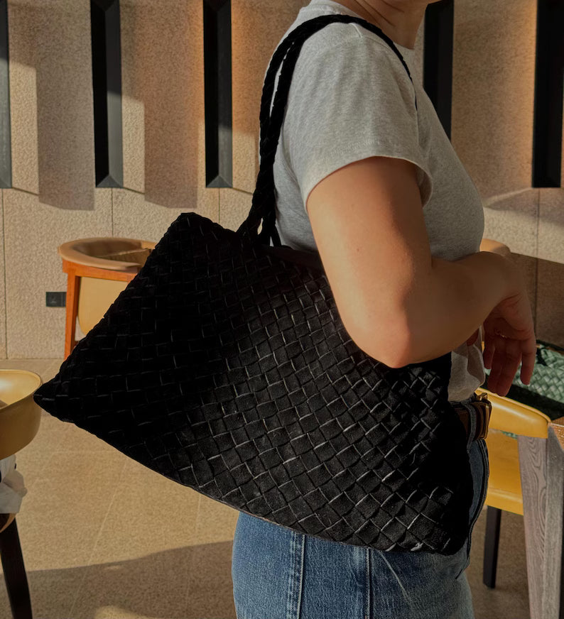 Mila Coffee suede hand-woven bag, Soft Leather bag ,leather tote bag Bohemian style,Gift for her，Gift for yourself BellaStilo 5 out of 5 stars