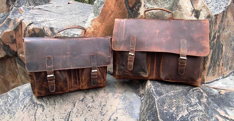 Handmade Buffalo Leather Messenger Crossbody Briefcase Office Laptop bag Rustic Vintage Handbag Work and Travel Unisex Bag Valentines Gift