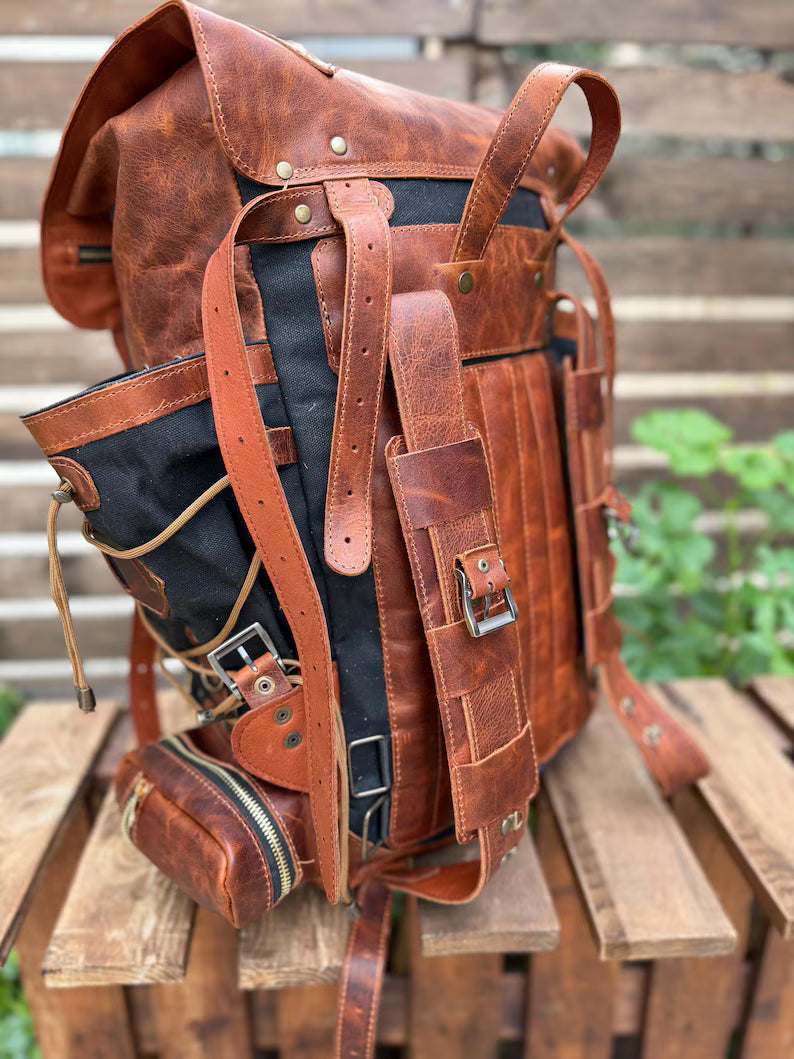 Handcrafted Top Grain Leather Backpack, Weather-Resistant Hiking, Women & Men Purse, Unisex, Vintage Laptop Valley Backpack MegaGearCustom      5 out of 5 stars