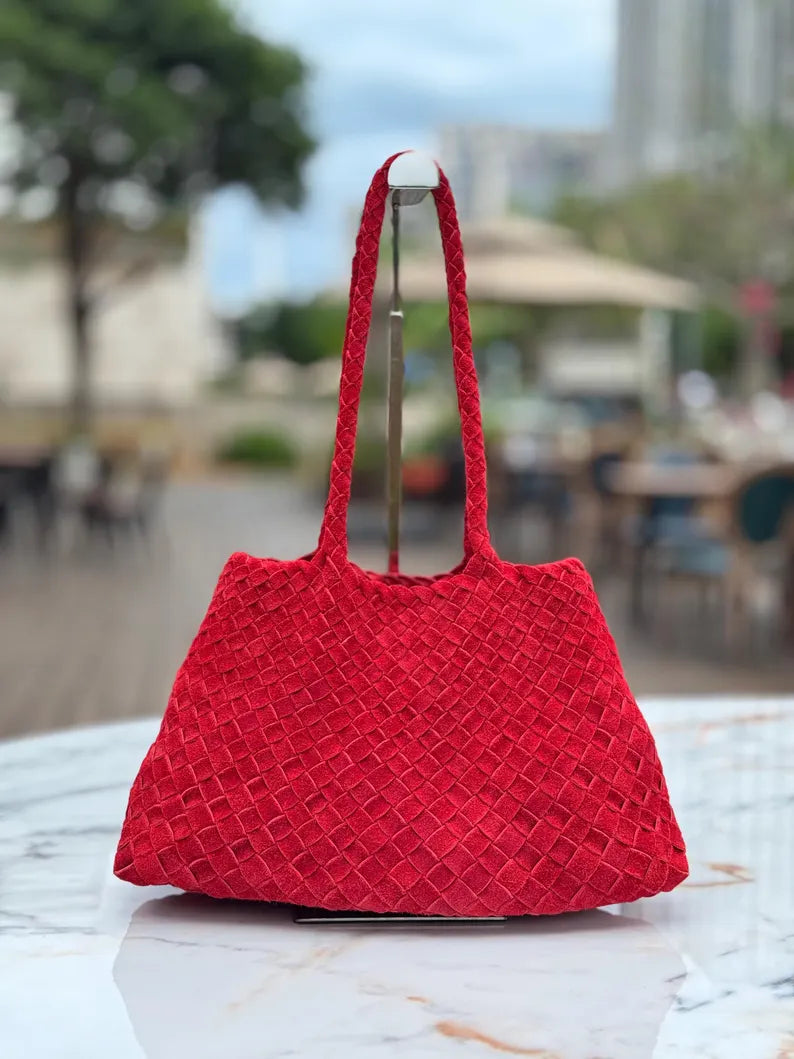 Mila Coffee suede hand-woven bag, Soft Leather bag ,leather tote bag Bohemian style,Gift for her，Gift for yourself BellaStilo 5 out of 5 stars