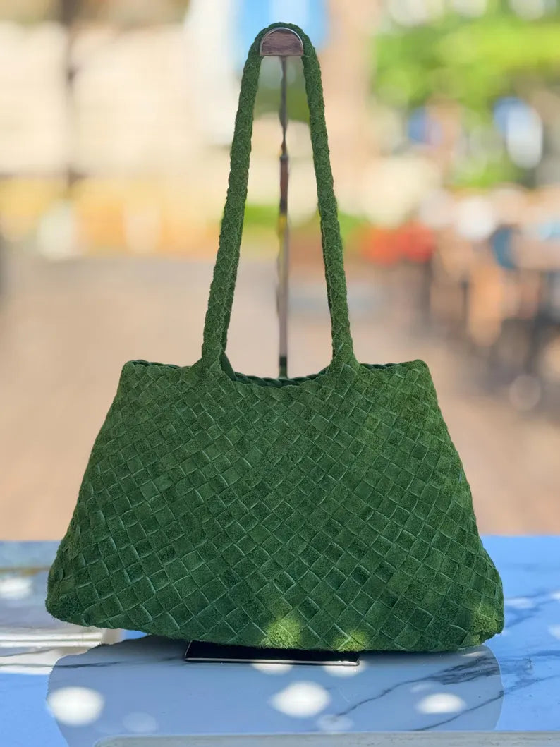 Mila Coffee suede hand-woven bag, Soft Leather bag ,leather tote bag Bohemian style,Gift for her，Gift for yourself BellaStilo 5 out of 5 stars