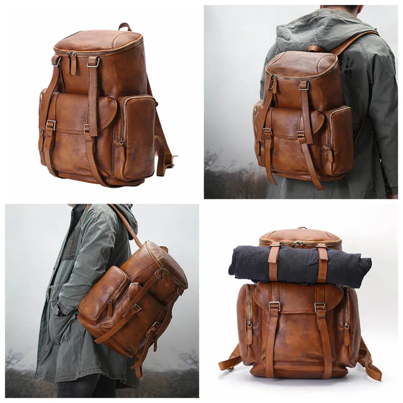 Distressed Leather Backpack, Mens Leather Backpack, Leather Rucksack, Travel Backpack, Oversized Backpack, Unisex Backpack, Weekend Holdall