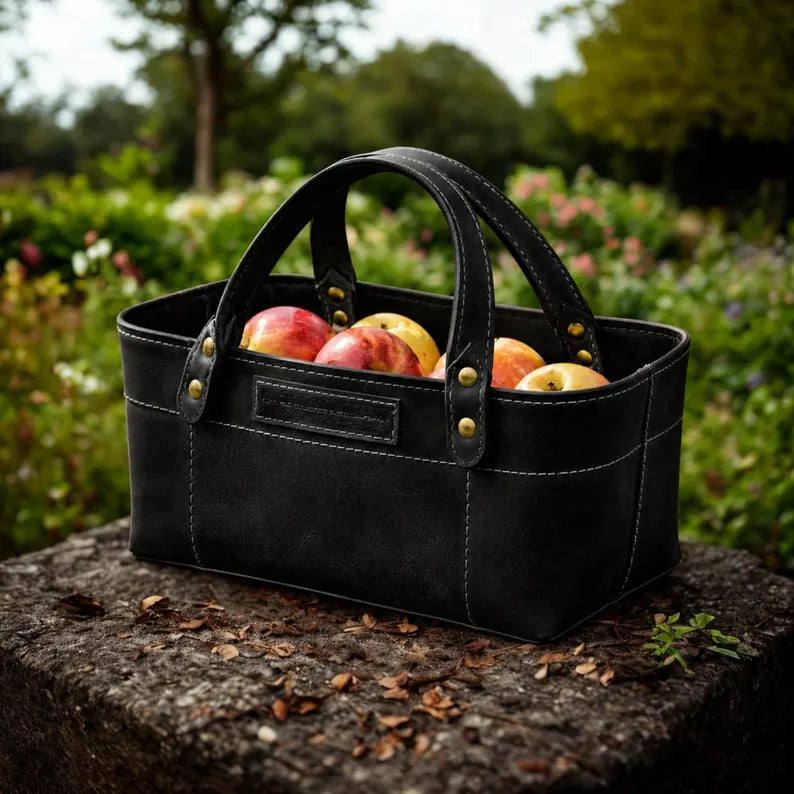 Handmade Full-Grain Leather Market & Harvest Basket