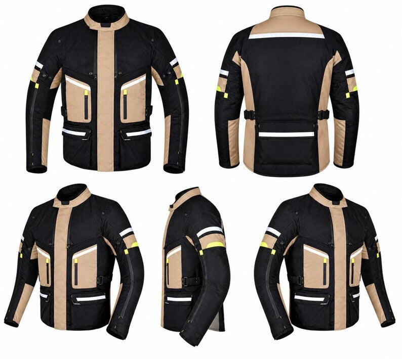 Men's All-Weather Adventure Touring Motorcycle Jacket with High-Visibility Reflective Trim