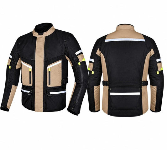 Men's All-Weather Adventure Touring Motorcycle Jacket with High-Visibility Reflective Trim
