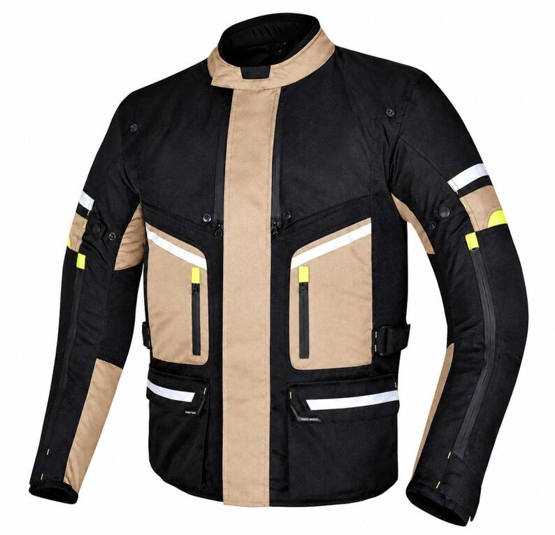Men's All-Weather Adventure Touring Motorcycle Jacket with High-Visibility Reflective Trim