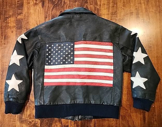 Catchy & Direct): Men’s Vintage Patriotic USA Flag Leather Bomber Jacket