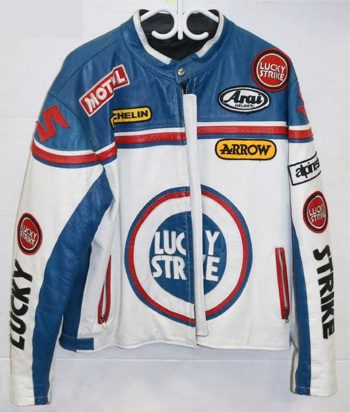 Luckey Strike Blue and White Leather Jacket