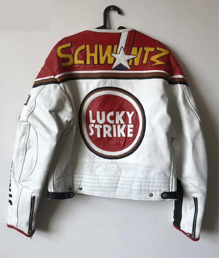 Lucky Stricke White and Red Leather Jacket for Men.