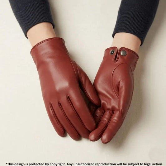 Women’s Premium Napa Leather Dress Gloves with Snap Closure – Rich Burgundy