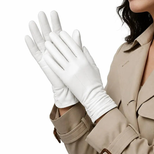 Women's Classic White Leather Dress Gloves – Soft Genuine Leather, Elegant Everyday Wear & Formal Accessory