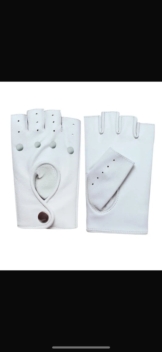 Men's / Women's Classic White Fingerless Leather Driving Gloves