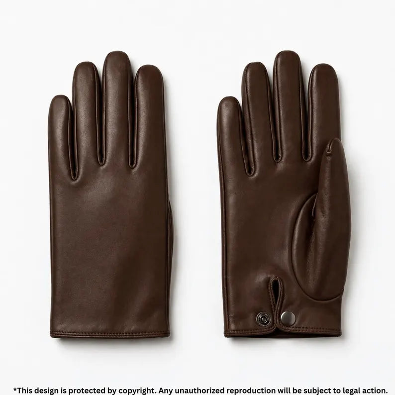 Classic Men's Brown Leather Dress Gloves with Snap Closure