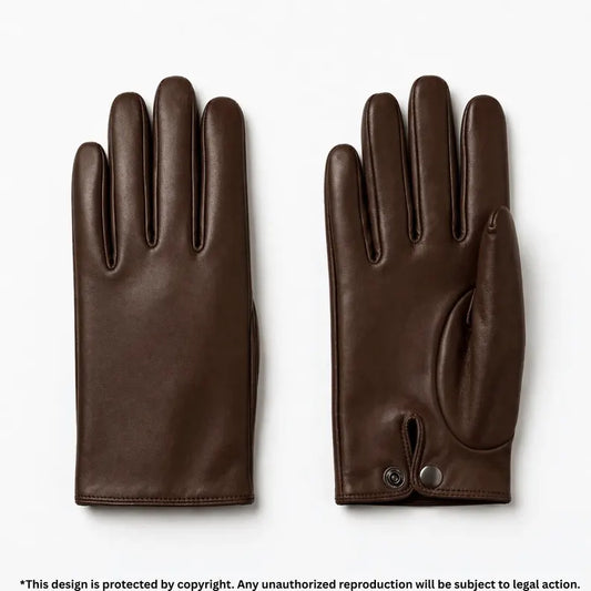 Classic Men's Brown Leather Dress Gloves with Snap Closure
