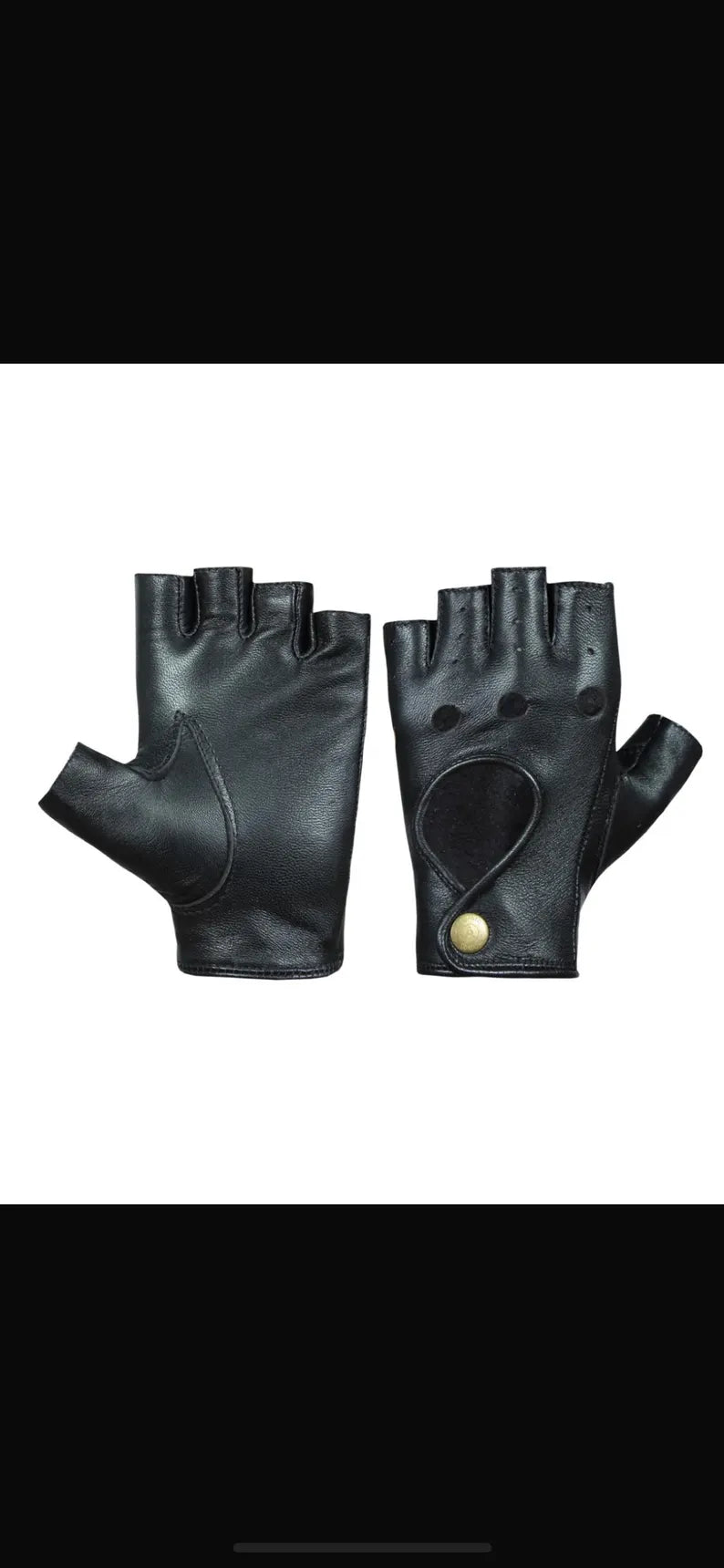 Men’s Classic Black Leather Fingerless Driving & Cycling GlovesPremium Leather Half-Finger Gloves with Snap Button Closure