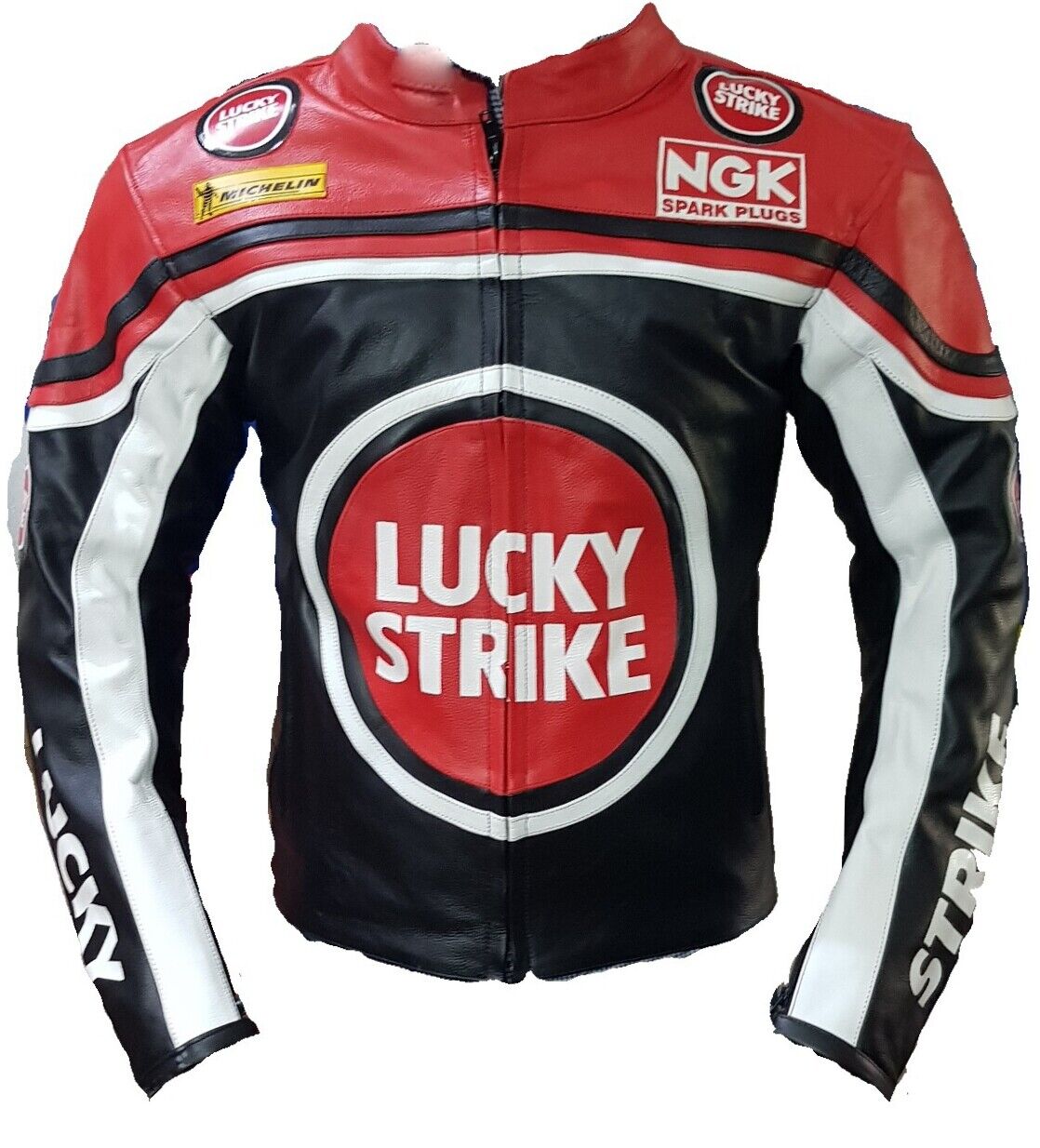 Lucky Stricke Red and Black Leather Jacket for Men