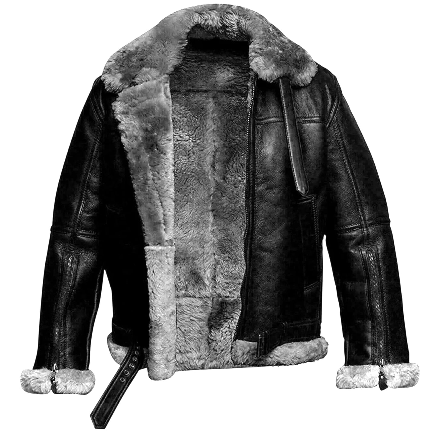 RAF Aviator B3 Bomber Jacket Men Real Sheepskin Leather Flying Pilot Jacket Coat