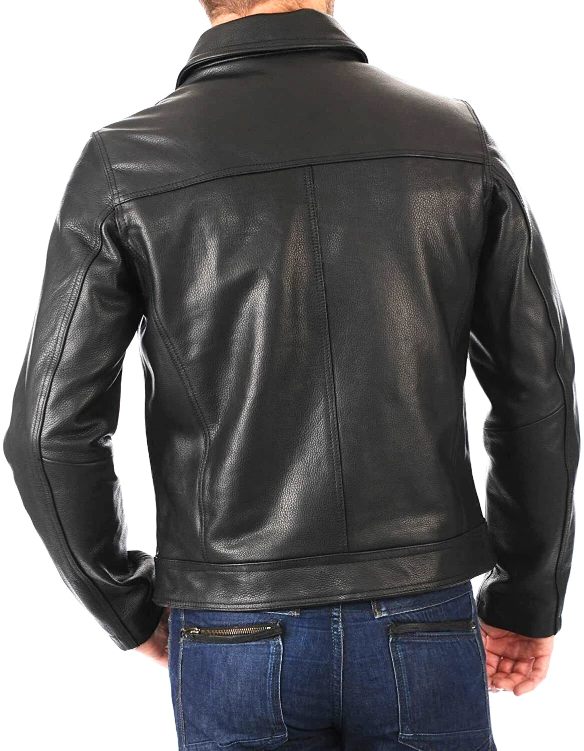 Cafe Racer Men's Leather Jacket Moto Black Genuine Cow skin Leather
