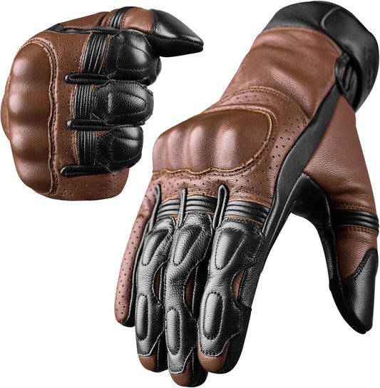 Leather Motorcycle Motorbike Knuckle Protection Powersports Gloves for unisex