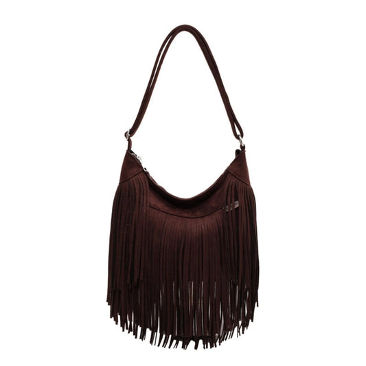 Women Vintage Suede Fringe Hobo Bag Tote Shoulder Bag Crossbody Bag and Hippi...