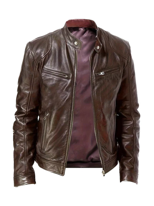 Café Racer Men's Leather Jacket Motorcycle Biker Genuine Cow Skin Soft Leather