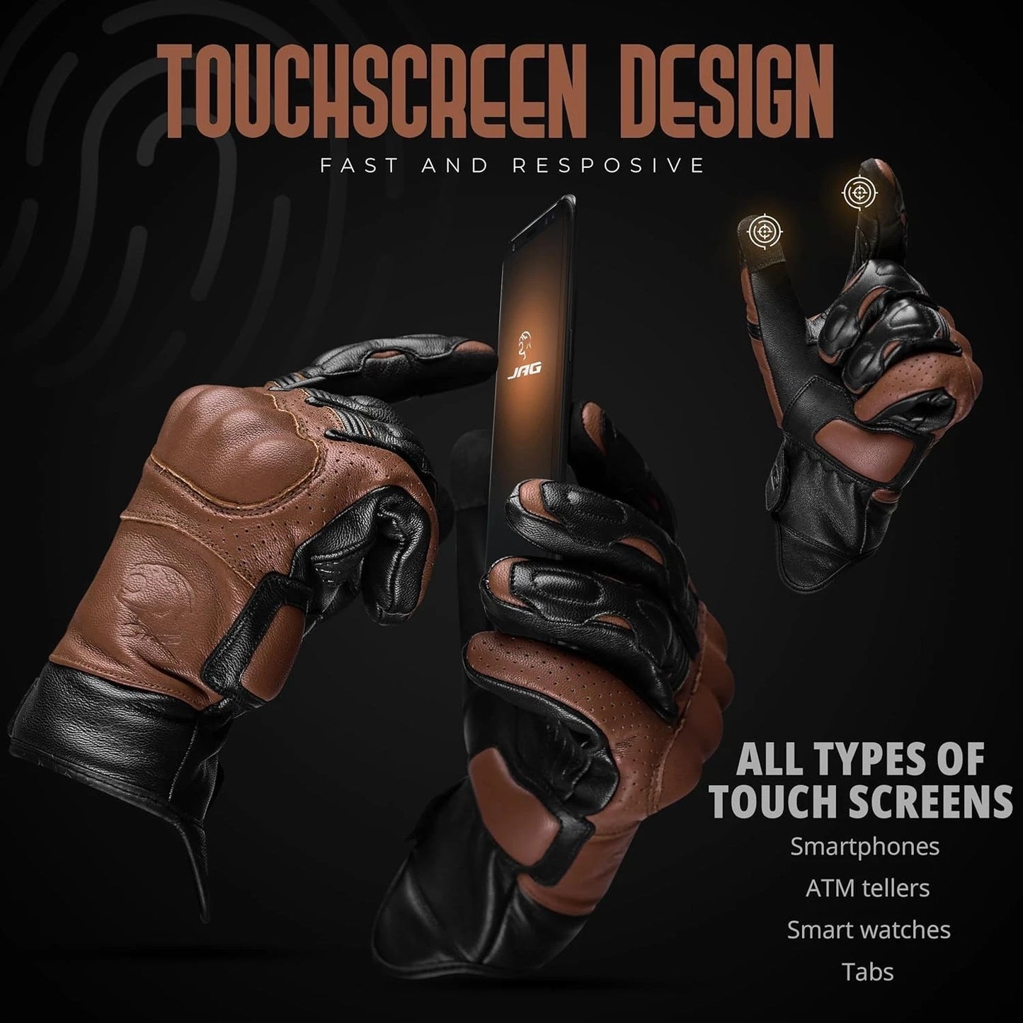 Leather Motorcycle Motorbike Knuckle Protection Powersports Gloves for unisex