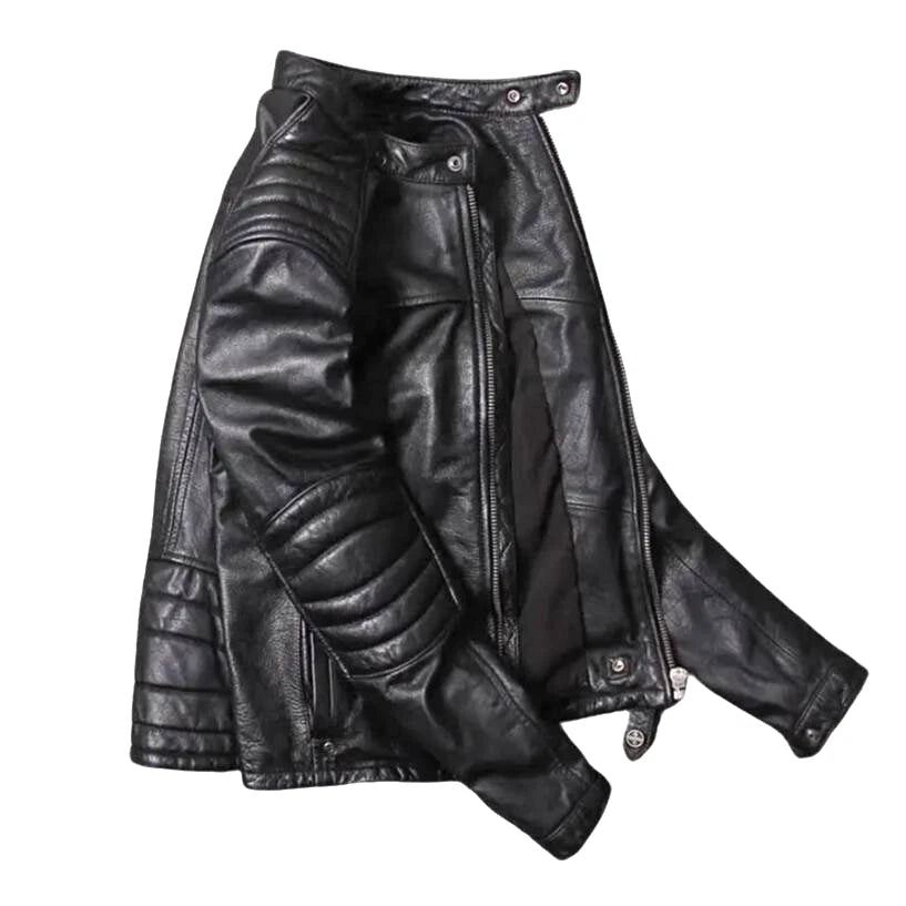 Café Racer Men's Biker Motorcycle Black Leather Jacket Genuine Leather