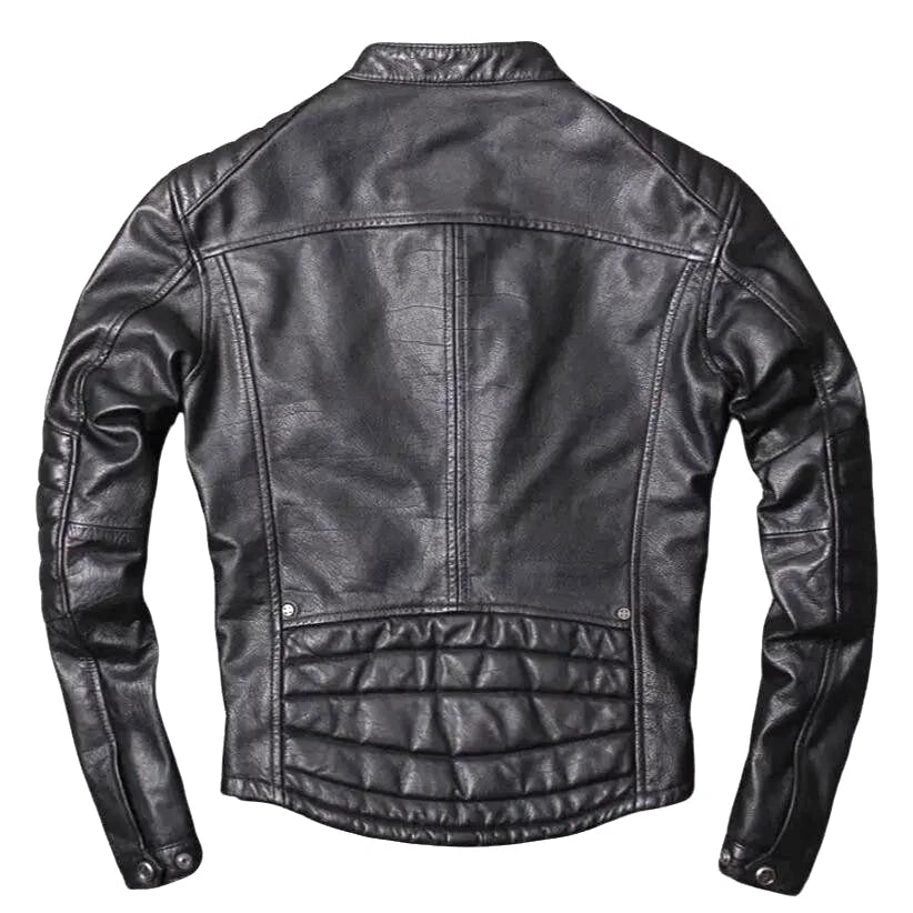 Café Racer Men's Biker Motorcycle Black Leather Jacket Genuine Leather