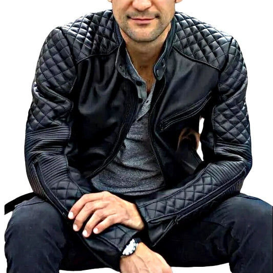 Cafe Racer Style Men's Motorcycle Biker Leather Jacket Cow skin Black Jacket