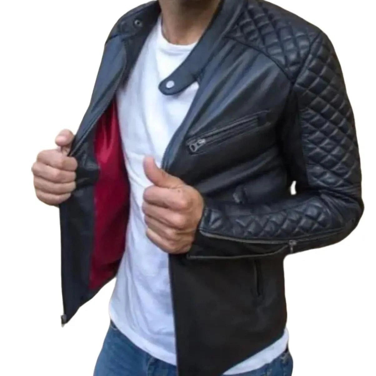 Cafe Racer Style Men's Motorcycle Biker Leather Jacket Cow skin Black Jacket