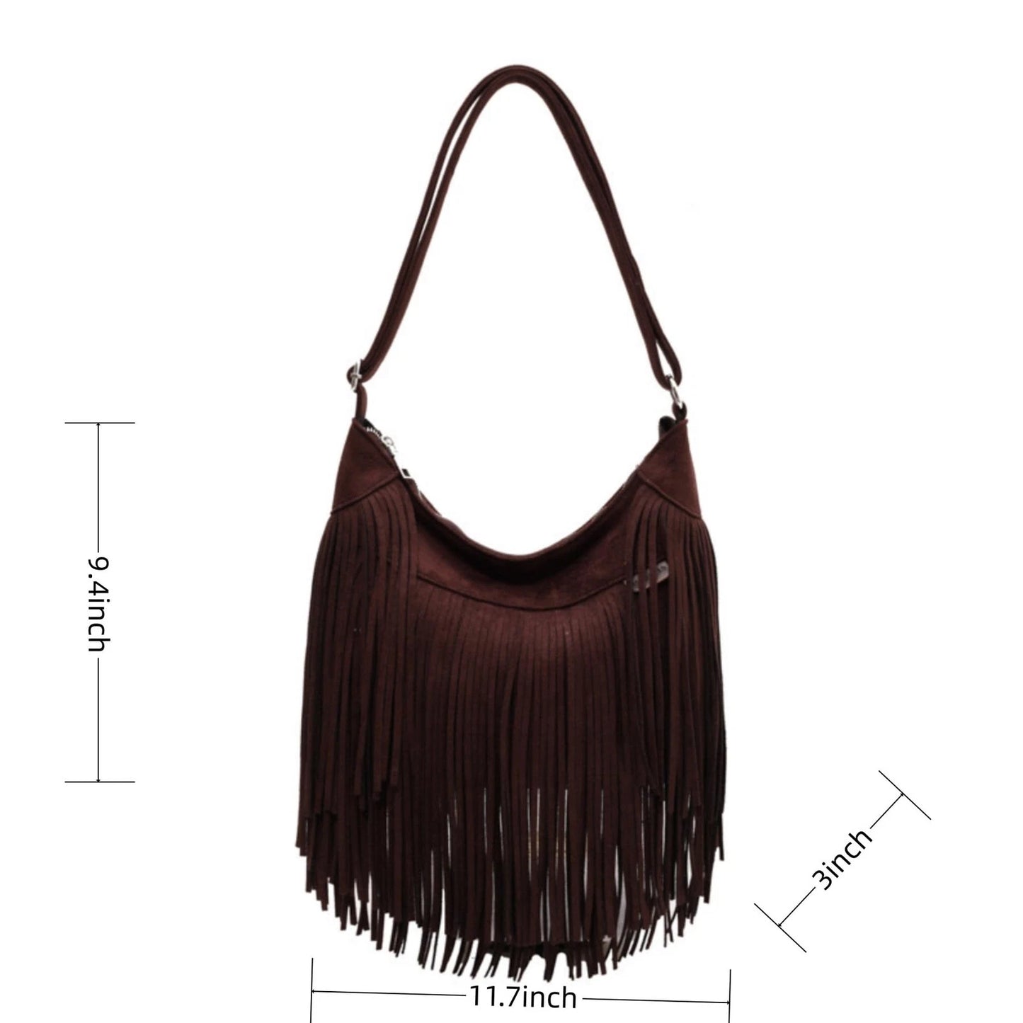 Women Vintage Suede Fringe Hobo Bag Tote Shoulder Bag Crossbody Bag and Hippi...