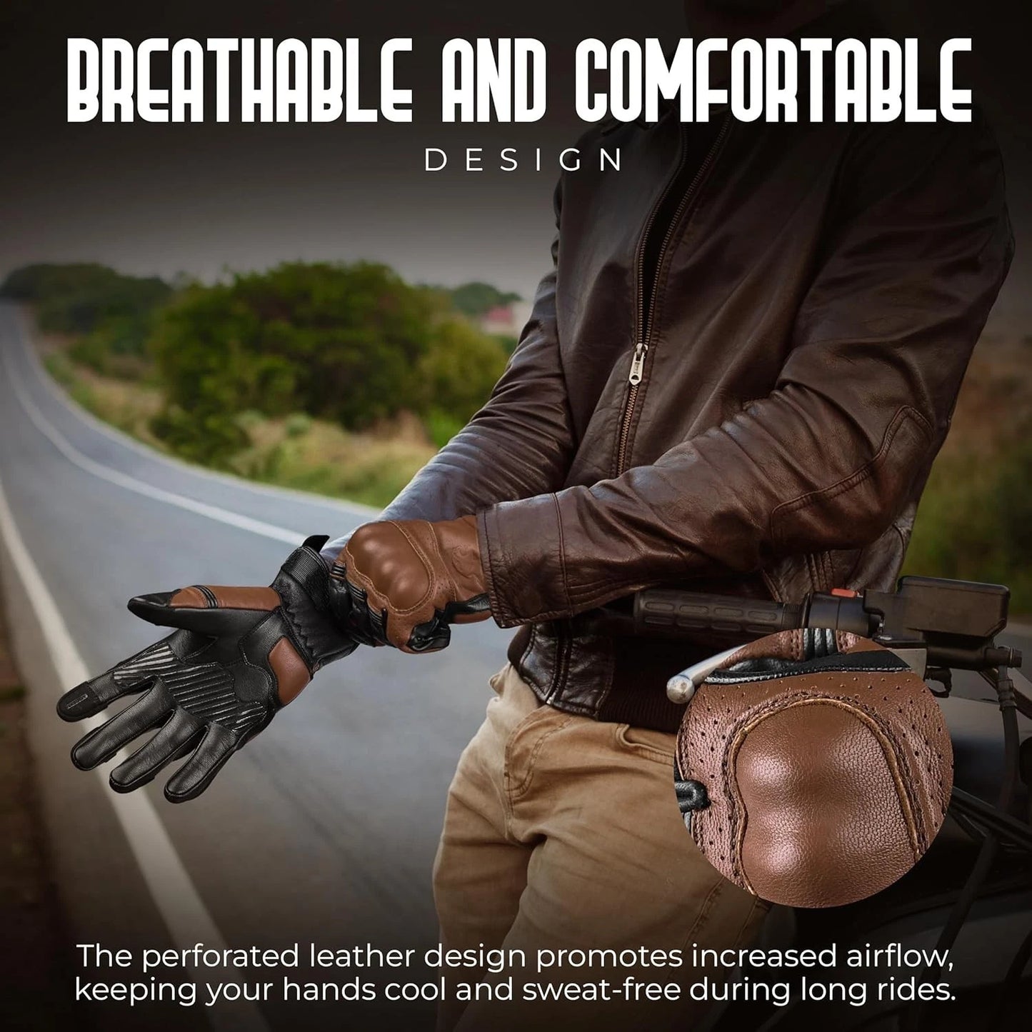Leather Motorcycle Motorbike Knuckle Protection Powersports Gloves for unisex