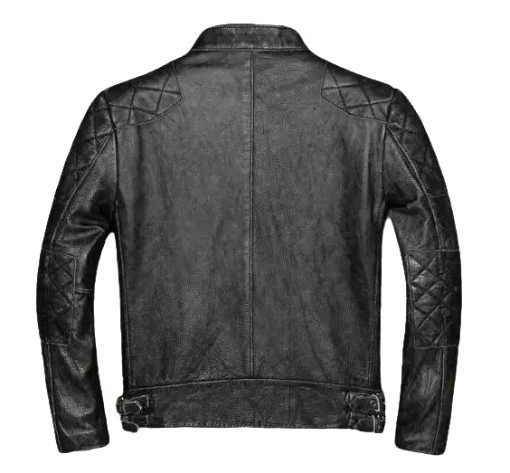 Men's Genuine Sheep Leather Jacket Motorcycle Black Cafe Racer Style Jacket Gift