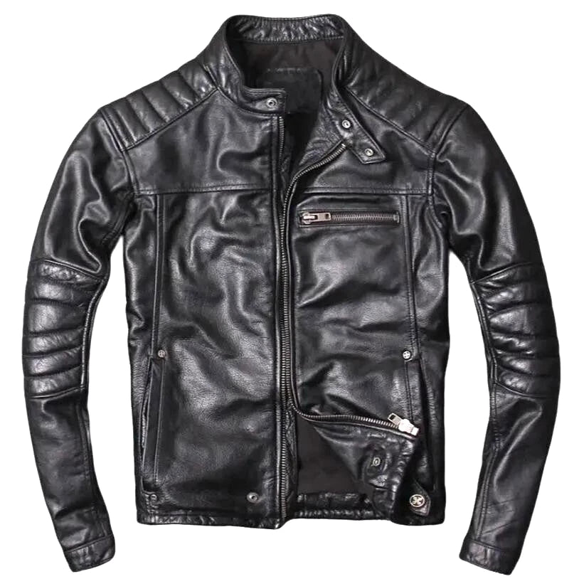 Café Racer Men's Biker Motorcycle Black Leather Jacket Genuine Leather